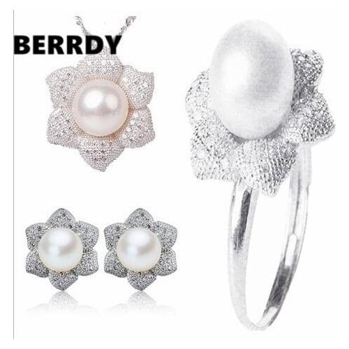 REAL PEARL Freshwater Pearl Jewelry Set Hot Bridal Wedding Jewelry Set, 4 Color 9-10mm Big Natural Genuine Pearls