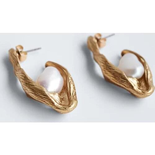 ZA Vintage Geometric Gold Metal Pearl Drop Earrings For Women Trendy Simple C Shape Alloy Earring Luxury Party Jewelry Gifts