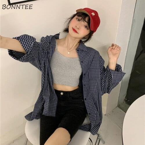 Shirts Women BF Tops Plaid Straight Chic Students Turn-down Collar Casual Trendy All-match Button Ulzzang Fashion Ins Cool New