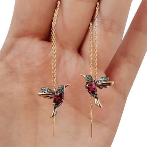 Newly Ladies Elegant Hummingbird Rhinestone Stud Earrings Dangle Earrings Women
