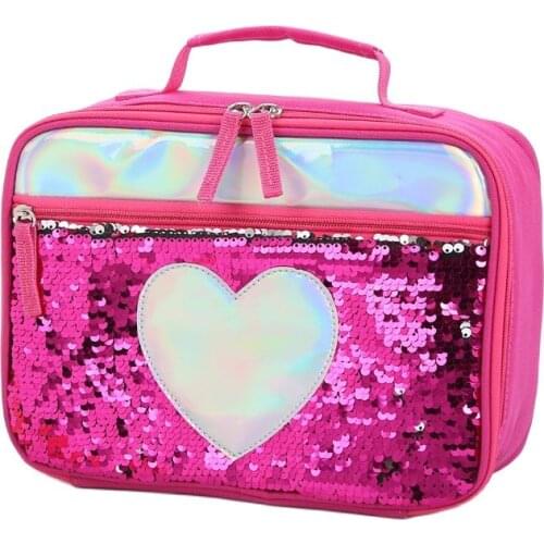Sequin lunch bag striped polyester food bag for women for kids oxford cloth insulated box picnic bag Peva foil heart pattern