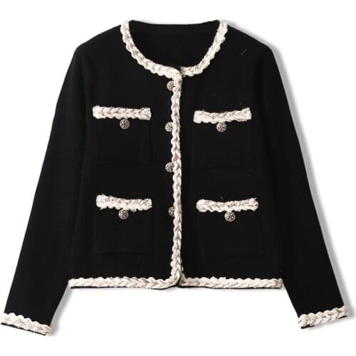 2020 Fashion Runway Knit Short Coat Autumn Femmes Sweater Knitted Cardigan Women High Quality Elegant Office Lady Tops Outwear