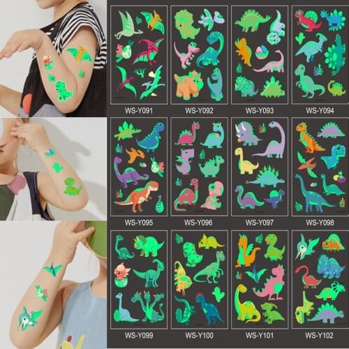 1pcs New Luminous Tattoo Face Temporary Color Children Cartoon Fun Tyrannosaurus Reward Sticker Waterproof Children Body Tattoo