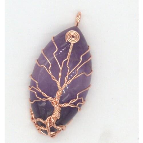 100-Unique 1 Pcs Rose Gold Color Marquise Shape Handmade Wire Wrapped Amethysts Pendant Fashion Jewelry