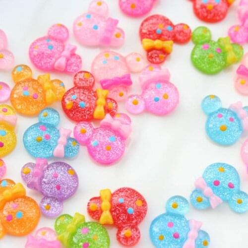 200pcs mix colors Glitter Mouse Resin Cabochon Flat Back Kawaii Embellishment 19mm