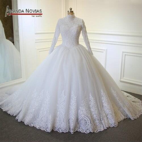 2022 New Muslim Style Wedding Dress Lace Real Photos