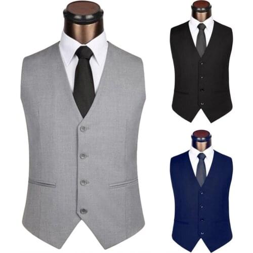 50% Hot Sales!! Men Solid Color Sleeveless Back Straps Single-breasted Slim Business Waistcoat