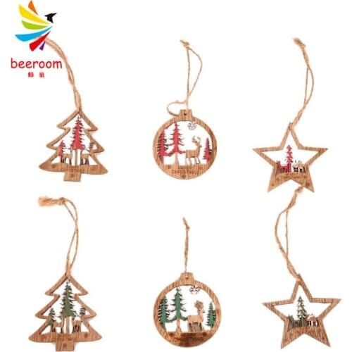 6pcs/set DIY Wooden Christmas Decorations Mini Tree Ornaments Christmas tree Deer Xmas Party Decoration for Home New Year