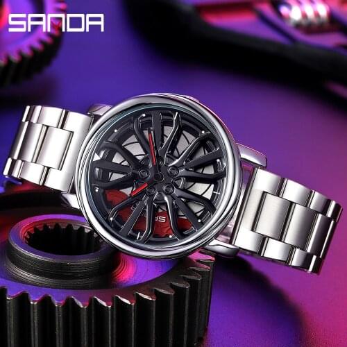 SANDA New Watches Sports Car Men Watches Quartz Waterproof Sport Rim Hub Wheel Wristwatch Car Quartz Watches Reloj de hombre