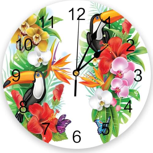 Animal Warbler Bird Tropical Flower Leaf Butterfly New Wall Clock Fashion Living Room Watch Modern Home Decoration Round Clocks
