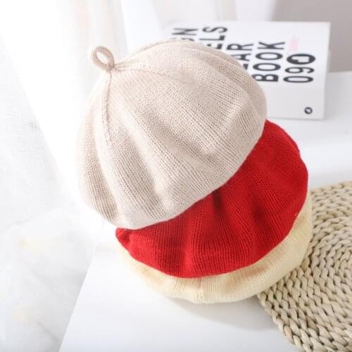 Korean Style ChildrenS Beret Candy Color Knitted Hat Soft Girls Woolen Hat Pumpkin Hat Autumn And Winter Matching