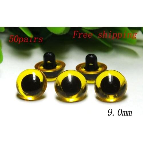 50pairs/lot 9mm clear yellow Color Sewing Eyes For Dolls Doll Making Supply Free Shipping