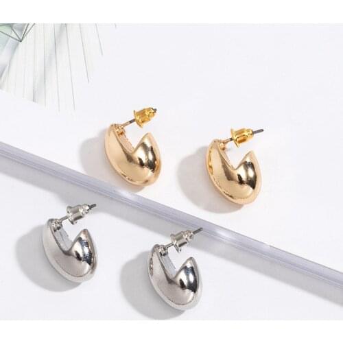 GSOLD Trendy Glossy Metal Water Drop Curved Stud Earrings Simple Peas-Shaped Alloy Earring Women Jewelry Accessories 202103