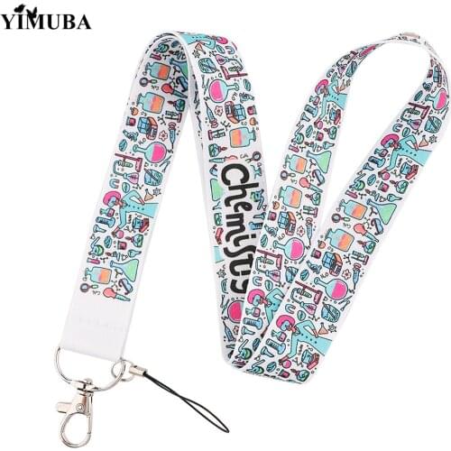 Chemistry Experimental Tools Lanyards Keychain Test Tube Beaker Mini Cartoon Patterns Webbing Hang Rope Neck Straps Accessories