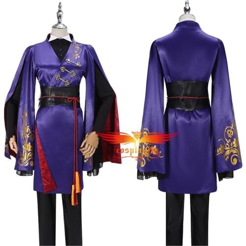 Game Twisted-Wonderland Snow Princess Epel Felmier Cosplay Costume Men Women kimono Purple Satin Dress Pants Belt Adult Outfits