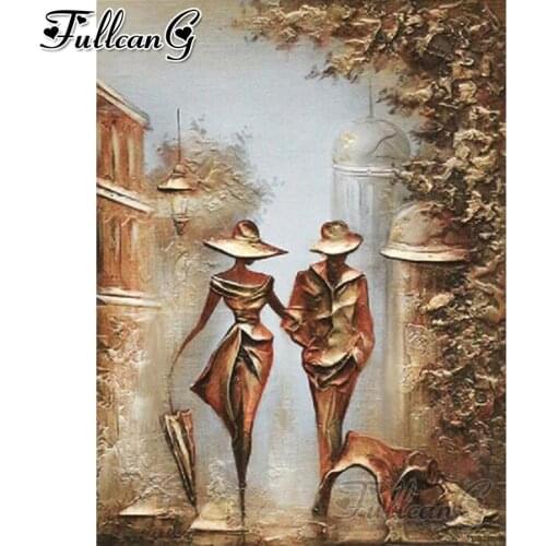 FULLCANG Rainy abstract couple diy diamond painting full square round drill 5d diamond embroidery sale living room decor FC2461