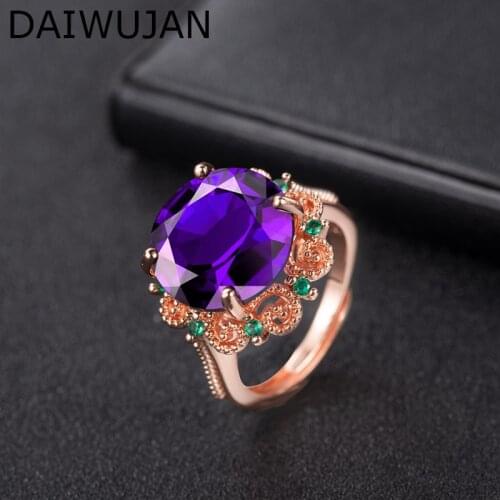 DAIWUJAN Luxury Crystal 925 Sterling Silver Rings For Women Rose Gold Emerald Diamond Amethyst Adjustable Ring Wedding Jewelry