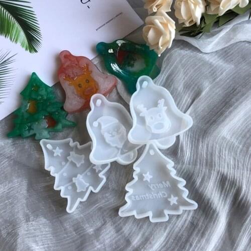 Christmas Tree Bell Elk Pendant Casting Silicone Mould Crystal Epoxy Resin Mold 2020 Xmas Gift New Year