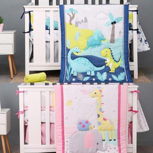 Three-Piece Baby Bedding Set Crib Quilt Sheet Bed Skirt Dinosaurs Elephants For Babies Boy Girl Crib Bedding Set Baby Room Decor