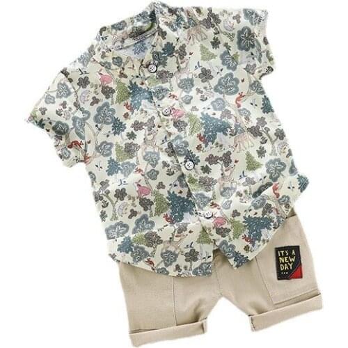 Toddler Boys 2021 Summer Clothes Fashion Boys Gentleman Suit Floral Shirt Tops Shorts 2-piece Sets Infant Girls Clothing Outfits