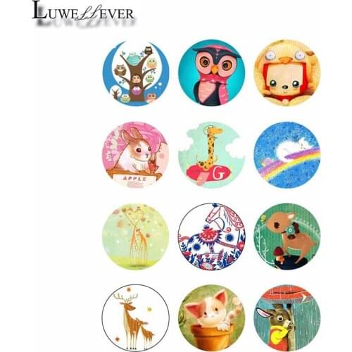 10mm 14mm 16mm 12mm 20mm 25mm 351 12pcs/lot Animals Mix Round Glass Cabochons Jewelry Findings 18mm Snap Button Charm Bracelet