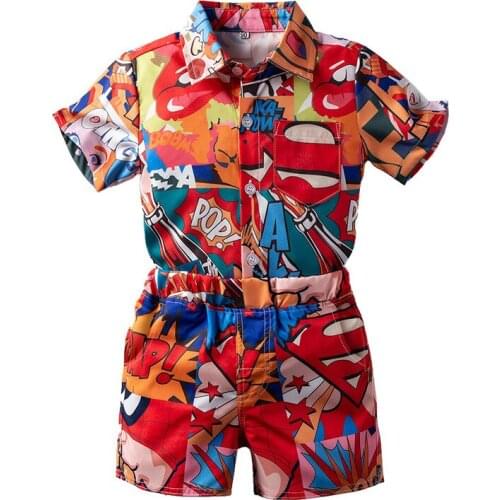 Summer Kids Sets Boys Fashion Clothes Sets Cartoon Print Shirts+Shorts 2 Pcs Suits Toddler Kids Clothes Cotton Comfortable Sets
