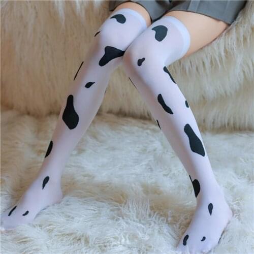 Cute Cow Pattern Women Long Socks Transparent Over Knee Thigh High Socks Stockings Ladies Girls Knee Socks Girls Meias