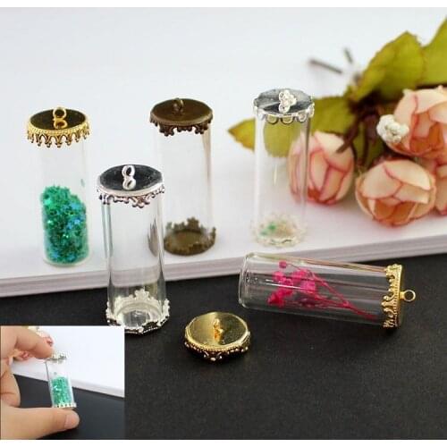 Mini hollow glass tube with setting base glass vials pendant glass bottle jewelry pendant globe jewelry findings 40x15mm open