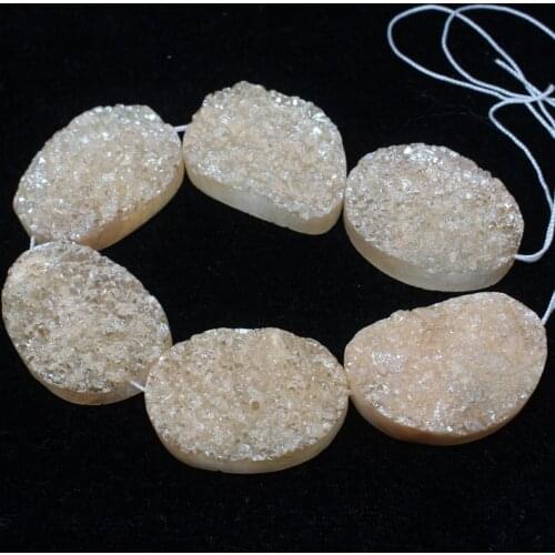 Mini. Order is $7!22x30mm druzy druse Natural Light Yellow Agates Onyx Flat Egg Oval DIY Fa-store Spacer Loose Beads 6pcs