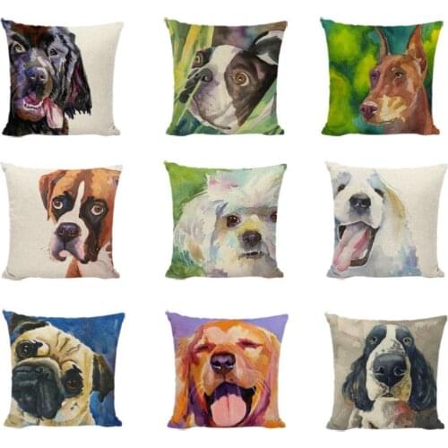 Fashion Oil Painting Dog Drawing Linen Pillow Cushion Covers Home Sofa bed Dogs Couch Decorative Pillow Case 45x45cm Pillowcases