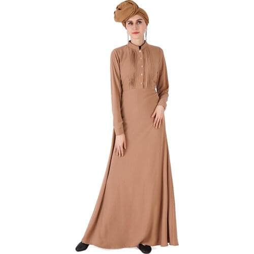 Muslim Abaya Dress Buttons Turkish Long Dress Arab Full Length Caftan Middle East Women Dress Fashion F102
