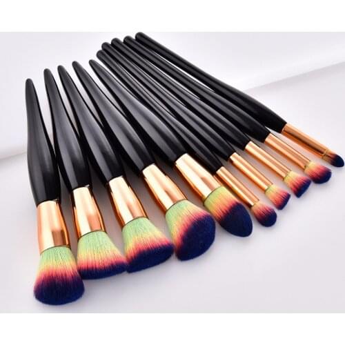 Ennke 10Pcs Black White Pink Foundation Eye Shadow Repair Capacity Concealer Professional Makeup Brush Kit Tool