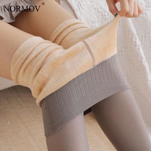 NORMOV Autumn Winter Pantyhose Fashion High Waist Plus Velvet Long Stockings Women Thick Keep Warm Elastic Soft Tights Women