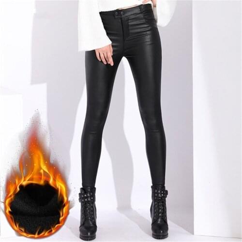 Autumn Womens Leather Pocket Pants Women Winter High Waist Pants Leather Trousers Women PU Skinny Stretch Pencil Pantalons