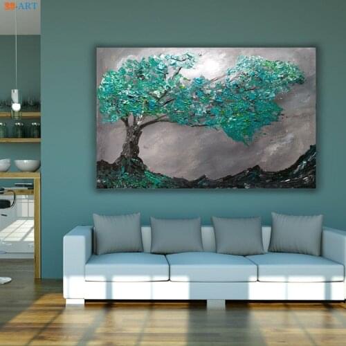 Landscape Canvas Painting Abstract Tree Poster Large Colorful Textured Wall Art Wall Pictures for Living Room Fashion Decorative