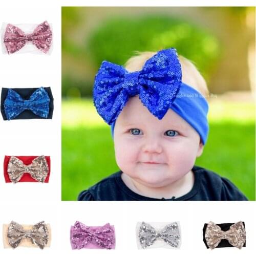 New Newborn Toddler Sequin Bow Headwraps Cute Baby Girls Knot Nylon Turban Headbands Fashion Children Hair Accessories