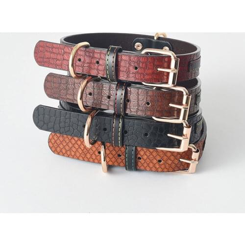 Durable Dog Collar Leash Sets PU Leather Padded Pet ID Collars For Small Medium Large Dogs Cat 4 Colors Pitbull French Bulldog