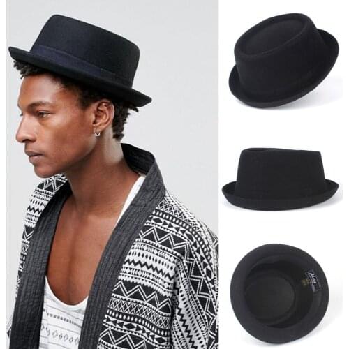 3 Stlye 4 Size 100% Wool Men Pork Pie Hat For Dad Black Fedora Hat For Gentleman Flat Bowler Porkpie Top Jazz Hat S M L XL