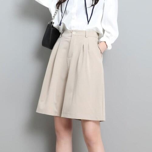 Shorts Women Casual High Waist Wide Leg Solid Harajuku Plus Size Straight Summer Korean Fashion Knee-length Black Shorts Y452