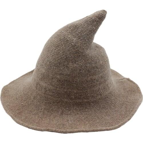 Sheep Wool Knitted Witch Hat Cute Women Halloween Christmas Costume Party Foldable Warm Stylish Winter Hats