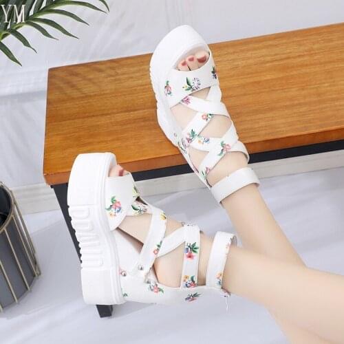 Fashion 2021 Hollow Out PU Leather Sandals Wedge Heel Open Toe Women Shoes Platform Shoes Summer Buckle Strap Sadalias Femininas