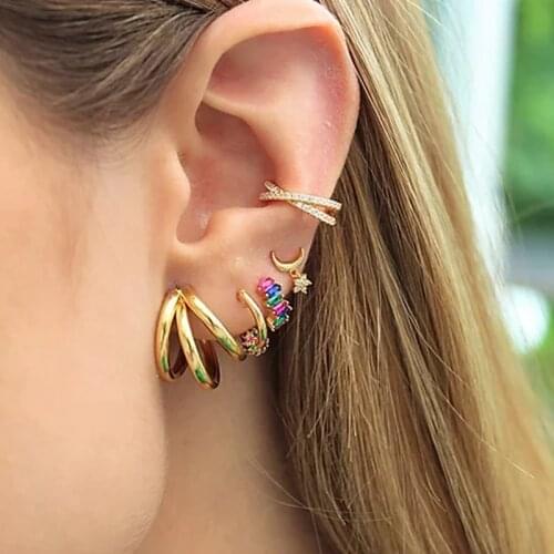 100% 925 sterling silver micro pave Sparking bling cz simple Star moon stud earring women girl fashion minimal jewelry wholesale