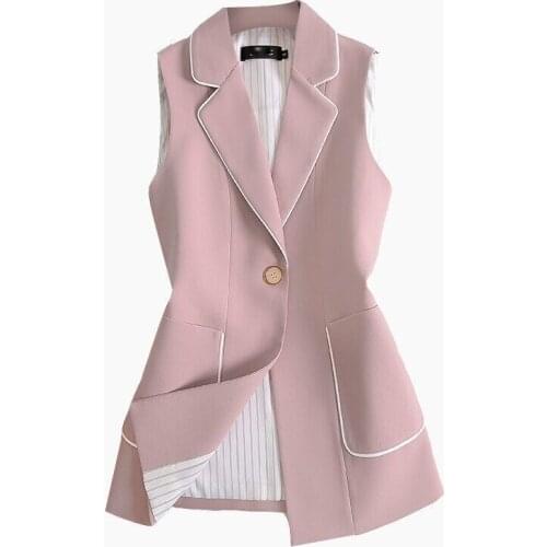 2021 Spring Autumn Vest Tops Jacket Women Plus Size Sleeveless Suit Outwear Thin Office Waistcoat Casual Pink Black Coats Female