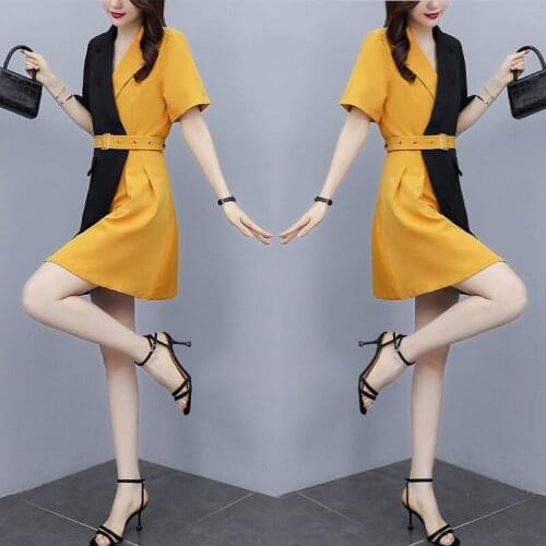 OL Design Hit Color Blazer Dress Women 2021 Plus Size Summer New Korean Suit Collar Fashion Dress Short Business Workwear zh1504