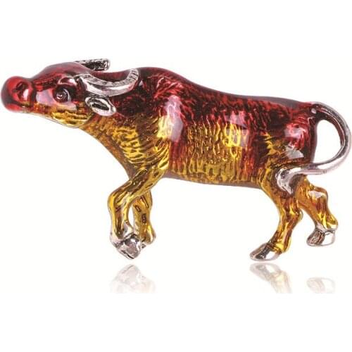 Zodiac Enamel Bull Brooch Animal Pin Brooches Women And Men Jewelry Vintage Rhinestone Cattle Pins Red Color High Quality