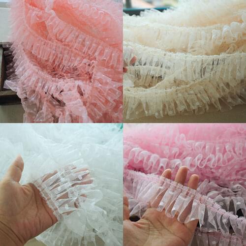 5CM Wide Wave-point I-shaped Pleat Mesh Three-dimensional Lace Fabric Handmade DIY Misty Doll Skirt Decorated In White