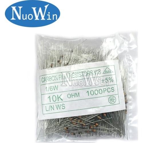 1000pcs 1/6W Carbon Film Resistor 5% 1R ~ 10M 0R 10R 100R 220R 330R 1K 2.2K 3.3K 4.7K 10K 22K 47K 100K 1M 0 10 100 220 330 ohm