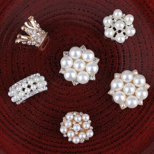 120PC Hot Fix Vintage Clear Metal Rhinestone Buttons Bling Flatback Flower Centre Crystal Pearl Button for Wedding Embellishment