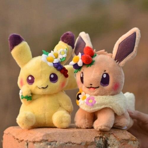 2Pcs/Lot Pokemon Pocket Monster Original Easter Eevee Plush Toy Stuffed Dolls 18cm Kawaii Kid Gift