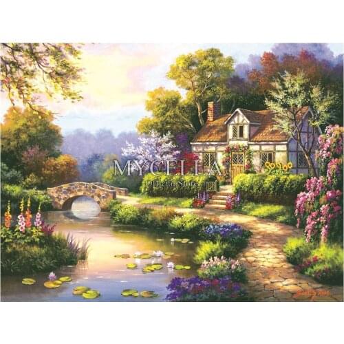 5D Diy Diamond Painting Swan Cottage Diamond Mosaic Houses Bridges Rivers Diamond Embroidery Stitch Home Decor Christmas Gifts